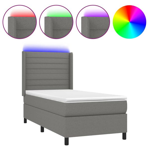 vidaXL Sommier &agrave; lattes de lit matelas LED Gris fonc&eacute; 90x190cm Tissu