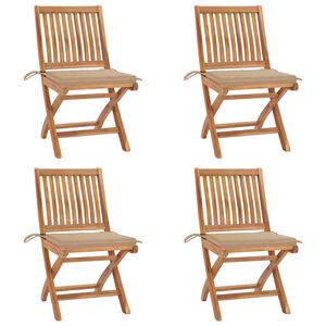 vidaXL Chaises pliantes avec coussins, 4 pi&egrave;ces, en teck massif
