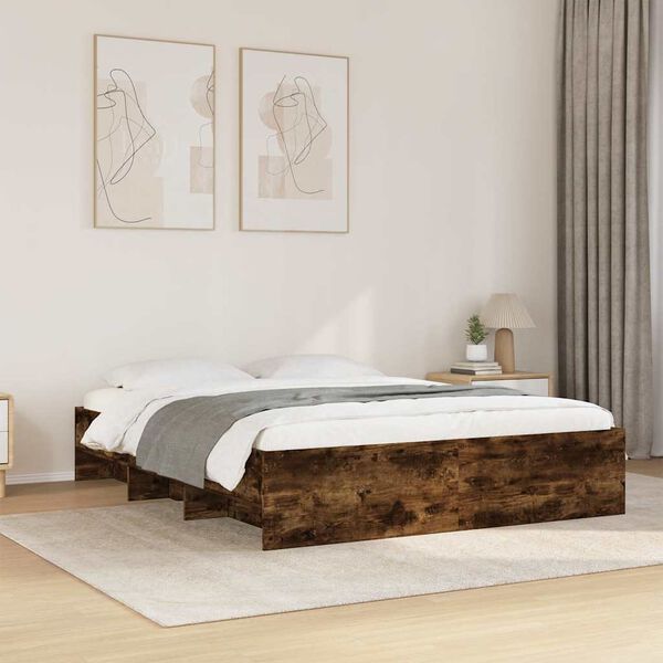 vidaXL Cadre de lit sans matelas ch&ecirc;ne fum&eacute; 150x200 cm bois ing&eacute;nierie