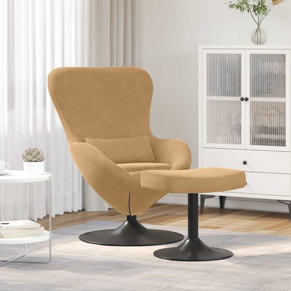 vidaXL Chaise &OElig;uf avec Pouf Marron 63 x 73 x 90 cm Velours