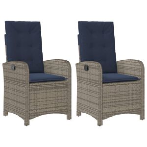 vidaXL Chaises inclinables de jardin lot de 2 et coussins gris rotin