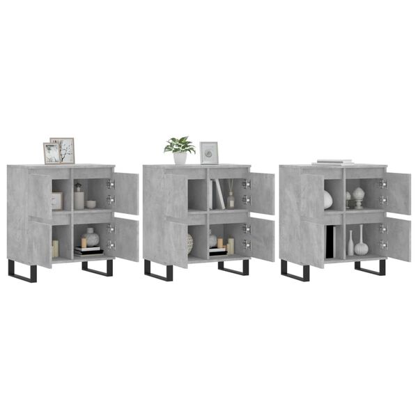 vidaXL Buffets 3 pcs gris béton bois d'ingénierie