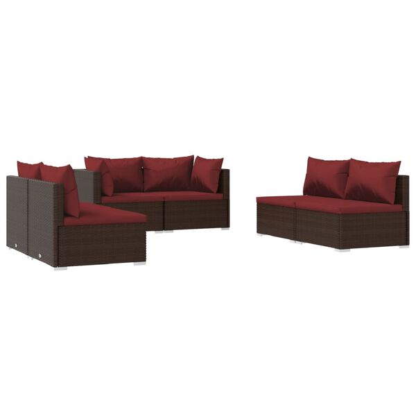 vidaXL Salon de jardin 6 pcs avec coussins Résine tressée Marron