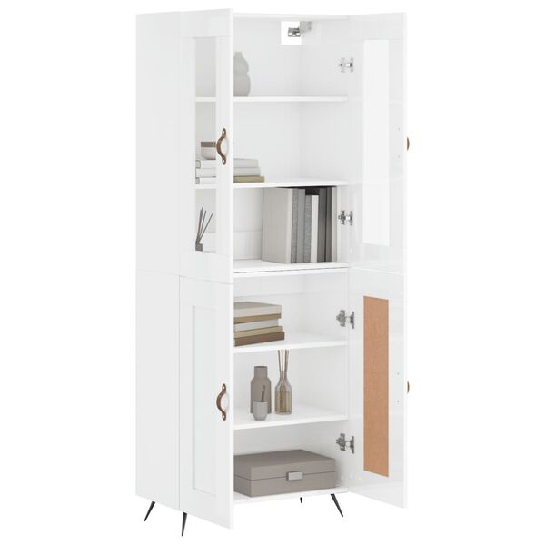 vidaXL Buffet haut Blanc brillant 69,5x34x180 cm Bois d'ing&eacute;nierie