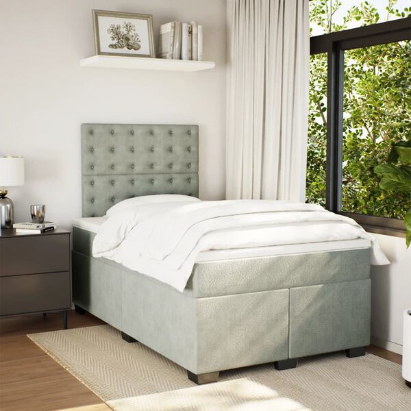 vidaXL Sommier &agrave; lattes de lit et matelas Gris clair 120x200cm Velours