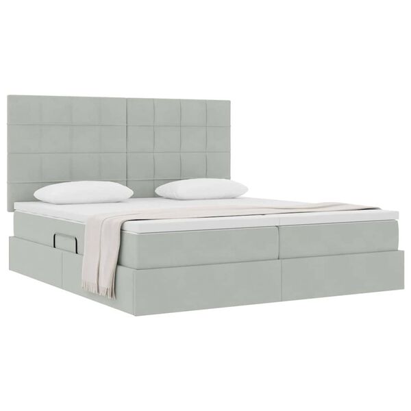 vidaXL Lit de Rangement avec matelas Gris clair 200 x 200 cm Velours