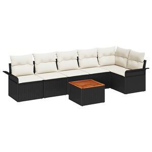 vidaXL Ensemble de canap&eacute; de jardin 7 pcs Noir et Cr&egrave;me polyrotin