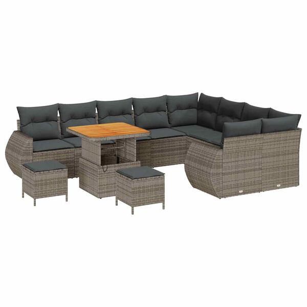 vidaXL Ensemble de canap&eacute; de jardin 12 pcs Gris Poly Rattan