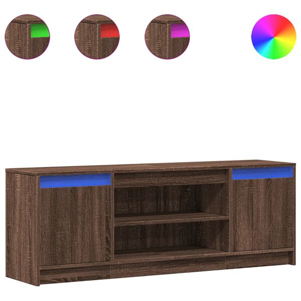 vidaXL Meuble TV avec LED ch&ecirc;ne marron 139,5x34x50cm bois d'ing&eacute;nierie