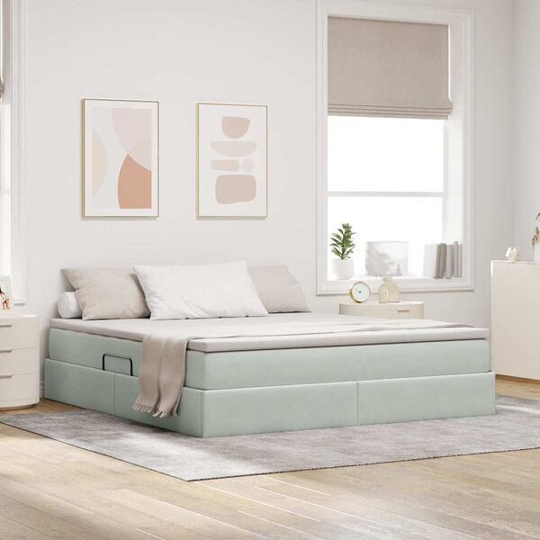 vidaXL Lit avec rangement et matelas Gris clair 180 x 200 cm Velours