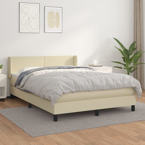 vidaXL Sommier &agrave; lattes de lit avec matelas Cr&egrave;me 140x190cm Similicuir