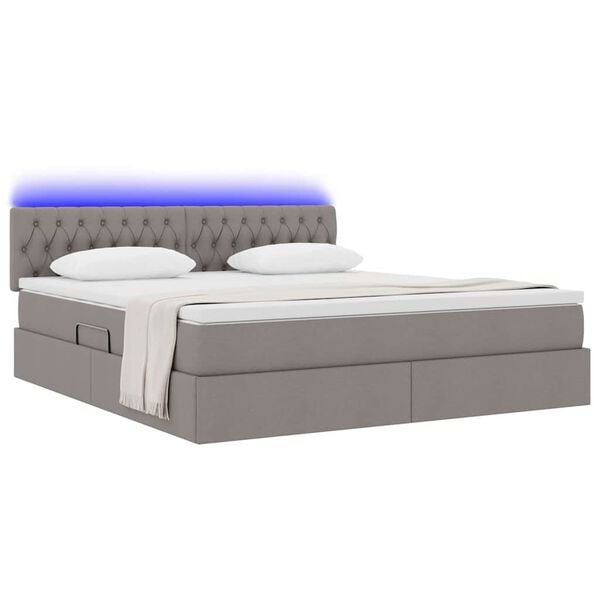 vidaXL Lit avec rangement et LED avec matelas Taupe 180 x 200 cm tissu