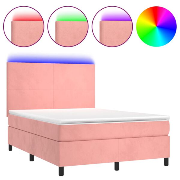 vidaXL Sommier &agrave; lattes de lit et matelas LED Rose 140x190 cm Velours
