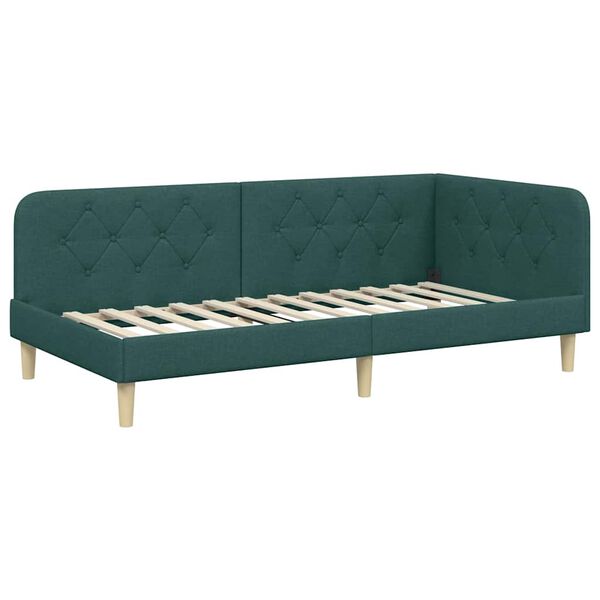 vidaXL Cadre de lit d'angle Vert foncé 90 x 190 cm tissu