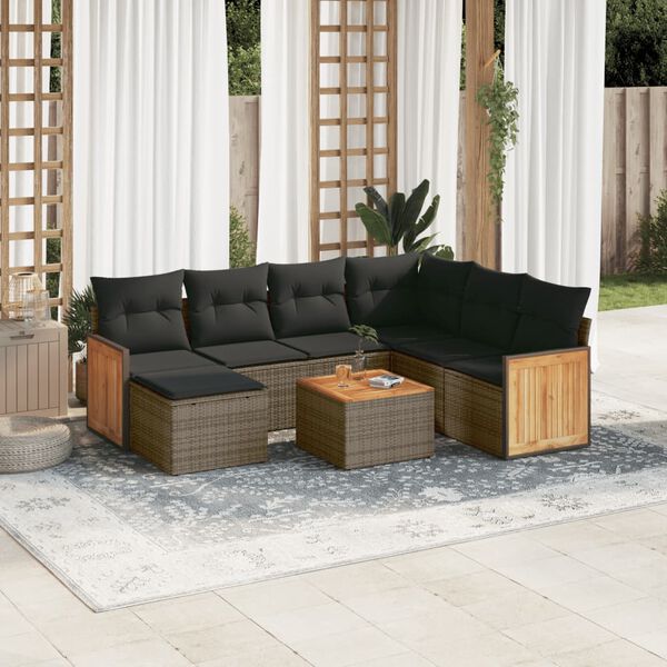 vidaXL Salon de jardin 8 pcs avec coussins gris r&eacute;sine tress&eacute;e