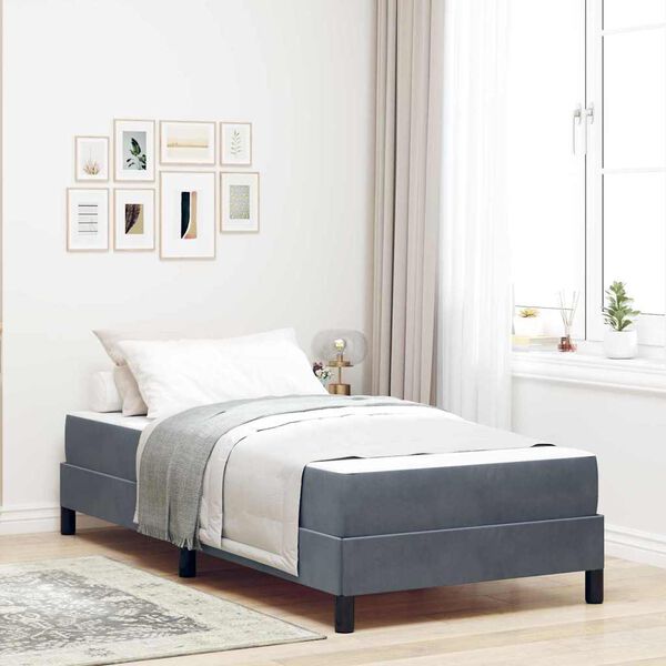 vidaXL Lit &agrave; ressorts avec matelas Gris fonc&eacute; 90 x 210 cm tissu