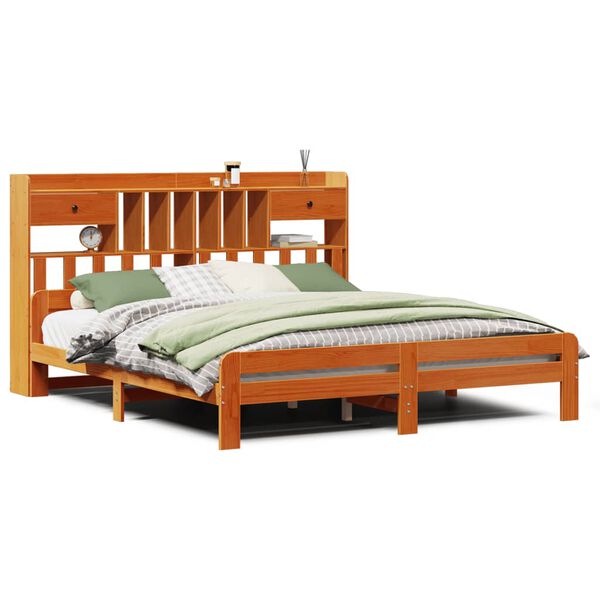 vidaXL Lit biblioth&egrave;que sans matelas cire marron 150x200 cm pin massif