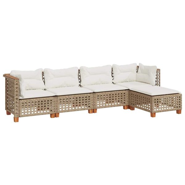 vidaXL Salon de jardin avec coussins 5 pcs beige r&eacute;sine tress&eacute;e