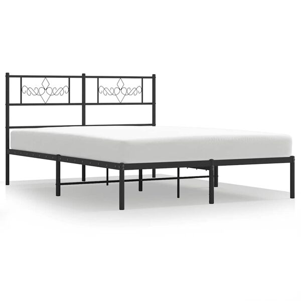 vidaXL Cadre de lit m&eacute;tal sans matelas avec t&ecirc;te de lit noir 135x190cm