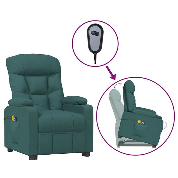 vidaXL Fauteuil de massage Vert fonc&eacute; Tissu