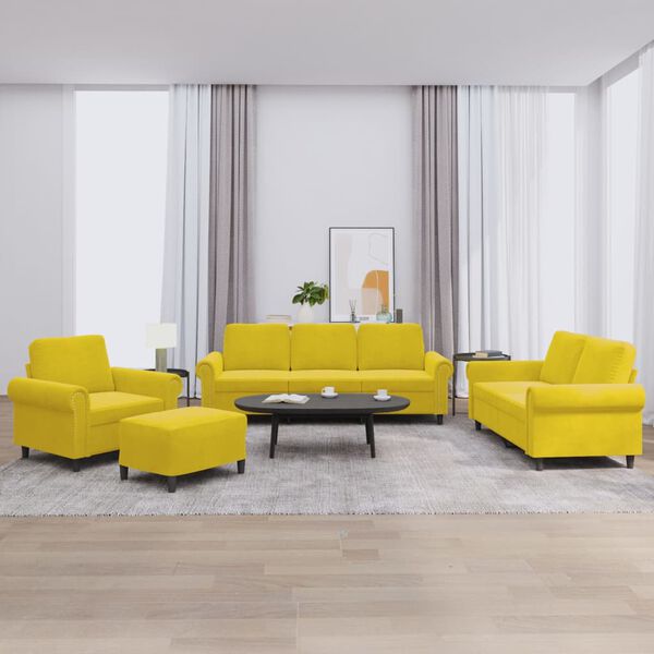 vidaXL Ensemble de canap&eacute;s 4 pcs avec coussins Jaune Velours