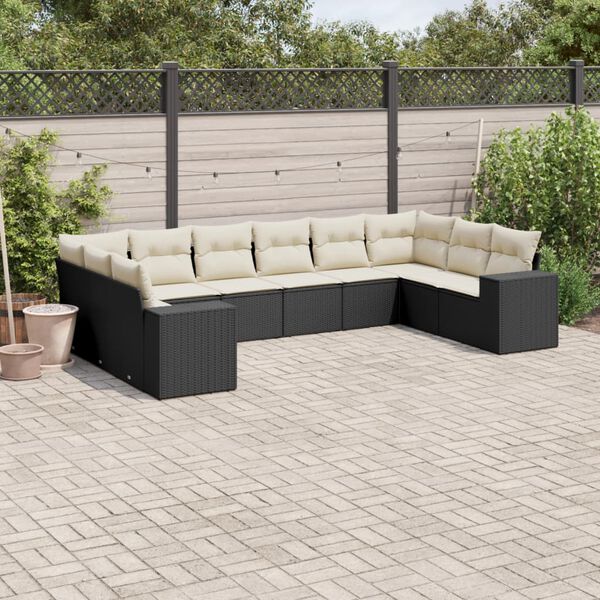 vidaXL Salon de jardin 10 pcs avec coussins noir r&eacute;sine tress&eacute;e