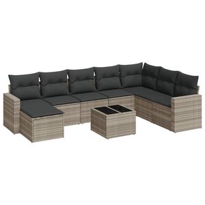 vidaXL Salon de jardin 9 pcs avec coussins gris clair r&eacute;sine tress&eacute;e