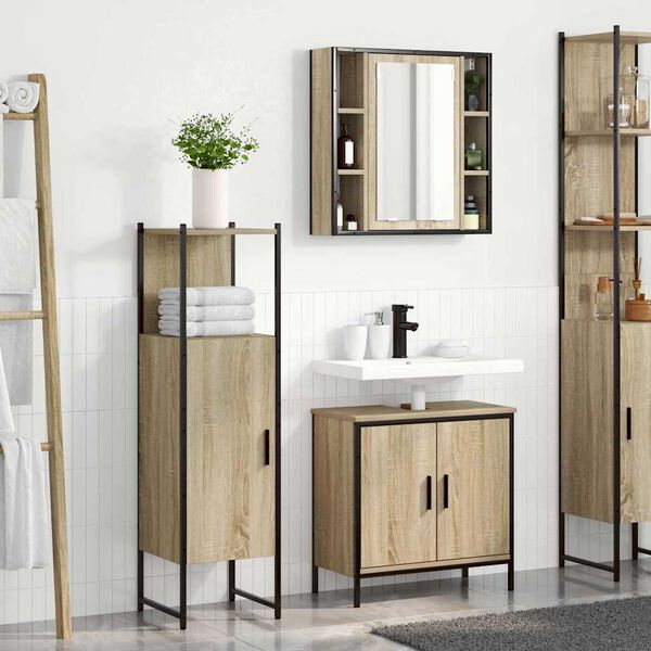 vidaXL Ensemble de mobilier de salle de bain avec &eacute;tag&egrave;re 3 pcs Marron