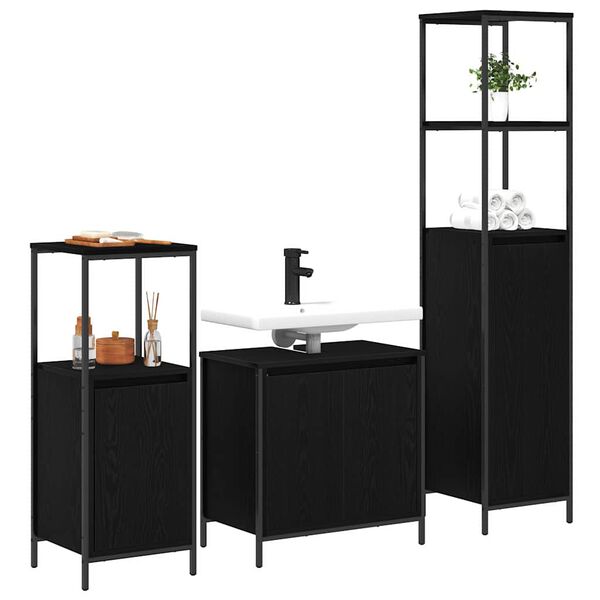 vidaXL Ensemble de mobilier de salle de bain 3 pcs Ch&ecirc;ne noir
