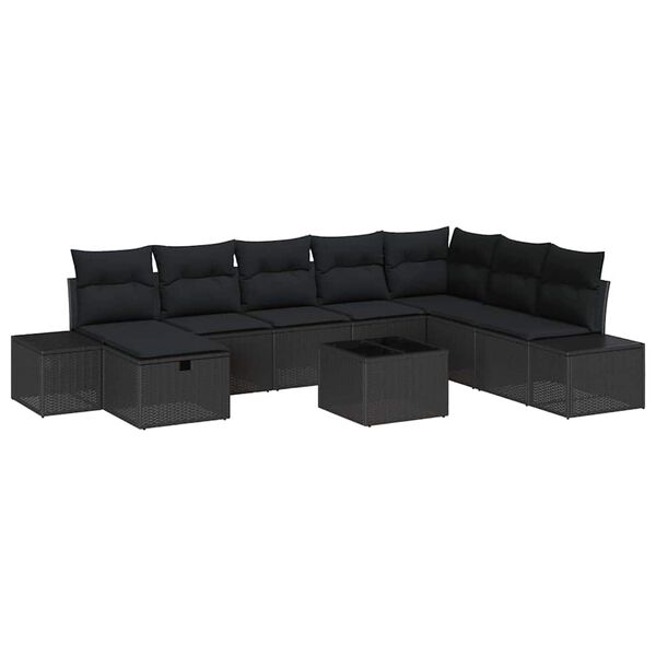 vidaXL Ensemble de canap&eacute; de jardin 9 pcs Noir Poly rotin
