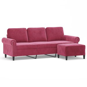 vidaXL Canap&eacute; &agrave; 3 places et repose-pieds Rouge bordeaux 180 cm Velours