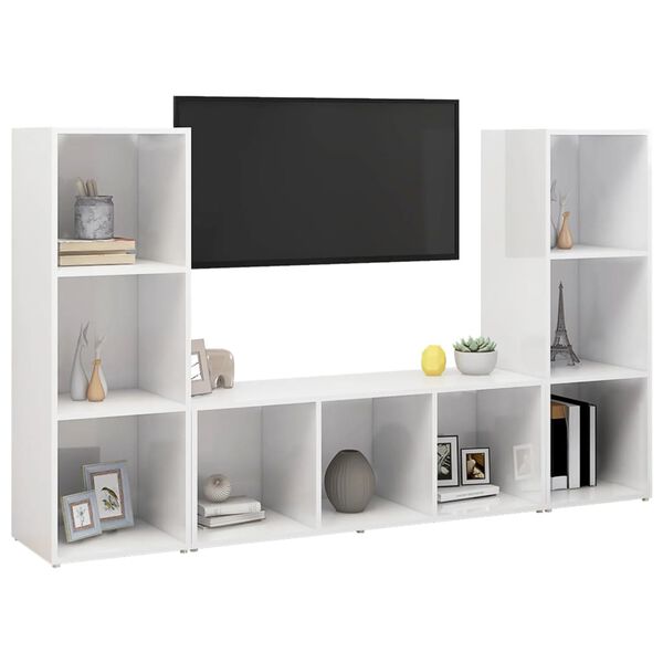 vidaXL Meubles TV 3 pcs Blanc 107x35x37 cm Bois d'ingénierie