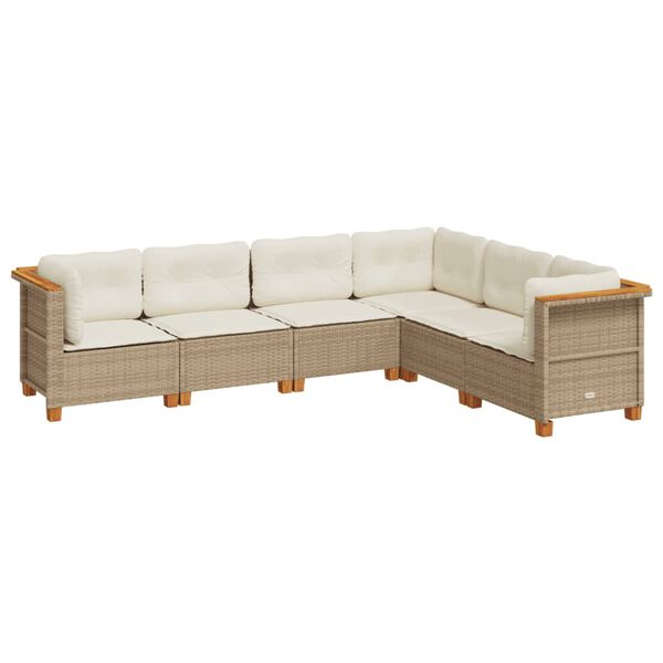 vidaXL Salon de jardin avec coussins 6 pcs beige r&eacute;sine tress&eacute;e