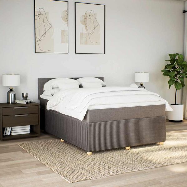 vidaXL Sommier &agrave; lattes de lit avec matelas Taupe 160x200 cm Tissu