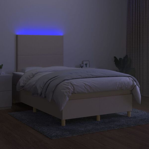 vidaXL Sommier &agrave; lattes de lit et matelas et LED Cr&egrave;me 120x200cm Tissu