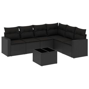 vidaXL Salon de jardin 7 pcs avec coussins noir r&eacute;sine tress&eacute;e