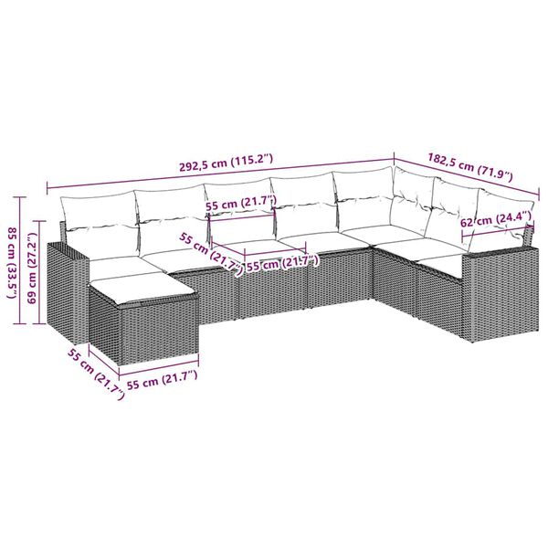 vidaXL Salon de jardin 8 pcs avec coussins marron r&eacute;sine tress&eacute;e