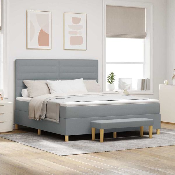 vidaXL Lit &agrave; ressorts avec matelas Gris clair 180 x 200 cm tissu