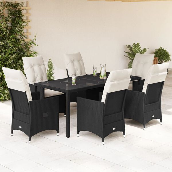 vidaXL Ensemble &agrave; manger de jardin coussins 7pcs Noir R&eacute;sine tress&eacute;e