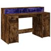 vidaXL Bureau et lumi&egrave;res LED ch&ecirc;ne fum&eacute; 140x55x91cm bois d'ing&eacute;nierie