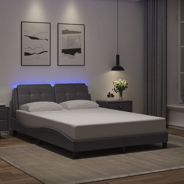 vidaXL Cadre de lit avec LED sans matelas Zadar gris 140x190 cm