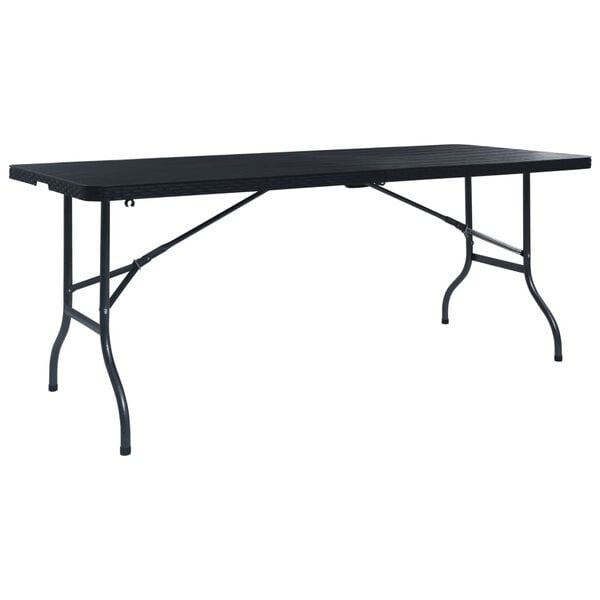 vidaXL Table pliable de jardin Noir 180x75x72 cm PEHD Imitation rotin