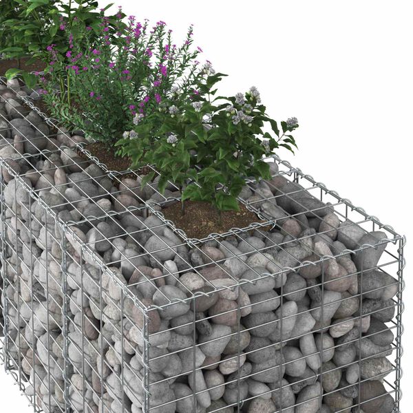 vidaXL Lit sur&eacute;lev&eacute; gabion 2 pcs Argent&eacute; 260 x 60 x 55 cm
