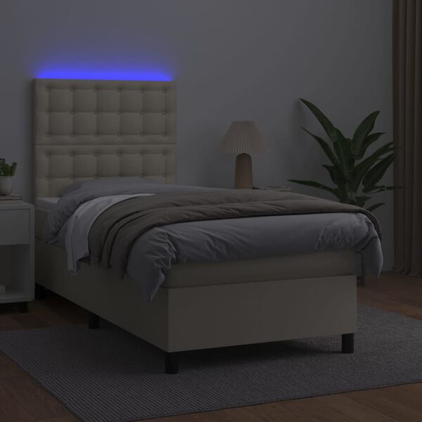 vidaXL Sommier &agrave; lattes de lit avec matelas et LED Cr&egrave;me 90x190 cm