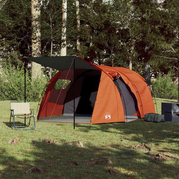 vidaXL Tente de camping tunnel 4 personnes gris et orange imperm&eacute;able
