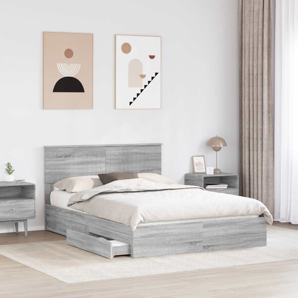 vidaXL Lit de Rangement Gris Sonoma 140 x 200 cm Bois d'ing&eacute;nierie
