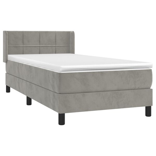 vidaXL Sommier &agrave; lattes de lit et matelas Gris clair 90x200 cm Velours