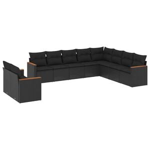 vidaXL Salon de jardin 10 pcs avec coussins noir r&eacute;sine tress&eacute;e