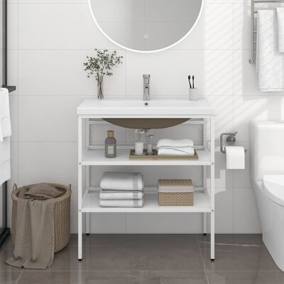 vidaXL Cadre de lavabo de salle de bain vasque à encastrer Blanc Fer