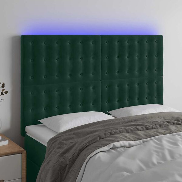 vidaXL T&ecirc;te de lit &agrave; LED Vert fonc&eacute; 144x5x118/128 cm Velours